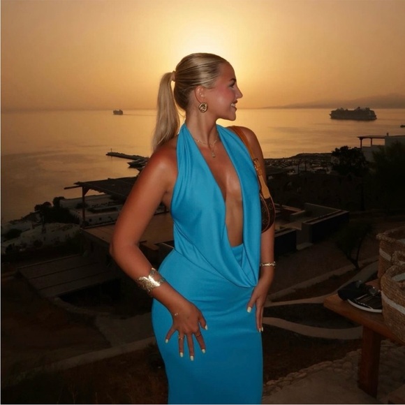 Zara Long Draped Halter Dress Cowl Neckline Electric Blue 8342/364 014/287 - Picture 6 of 10